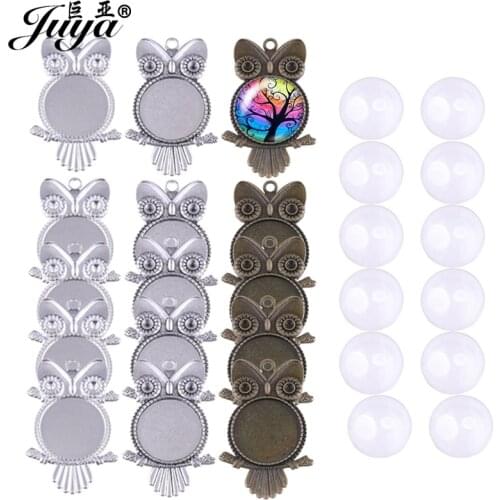 60PCS 25mm Cabochon Pendant Base Settings Owl Blank Bezel Tray Cabochon Cameo DIY Jewelry Making For Necklace Crafts Accessories