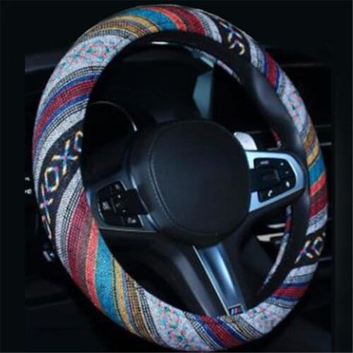 Car Accessories Elastic Car Styling Ethnic Style Car Steering Wheel Cover Linen Universal