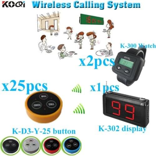 Wireless waiter call system long range strong signal (1 display receiver+ 2 watch +25 table bell button)