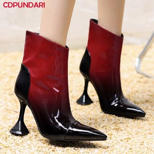 Ladies Sexy High Heels Ankle Boots For Women Autumn Winter Patchwork Short Boots Shoes Bottines Femme Botines Mujer Black White