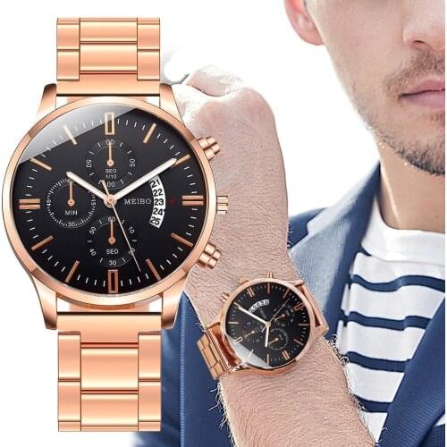 MEIBO Mens Watch Minimalist Stainless Steel Mesh With Three-Eye Quartz Wrist Watch Men Relogio Masculino Male Clock 2020