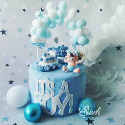 Birthday Cake Topper Blue Pink Arch Hairball Balloon Decoration Party Wedding Anniversary Dessert Decor Festive Party Supplies