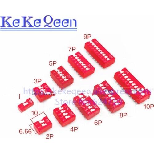 NEW Red Direct dial code switch DIP switch DS-1P/2P/3P/4P/5P/6P/7P/8P/9P/10P/12P 2.54MM Coding switch DS pitch Side Pin=2.54mm