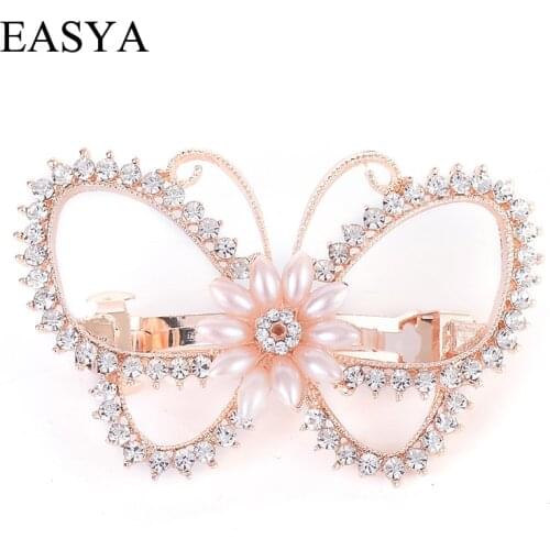 EASYA Sparkling Butterfly Barrettes Hairpin Jewelry Simulated Pearl Flower Bridal Wedding Hair Clips Ornaments For Women