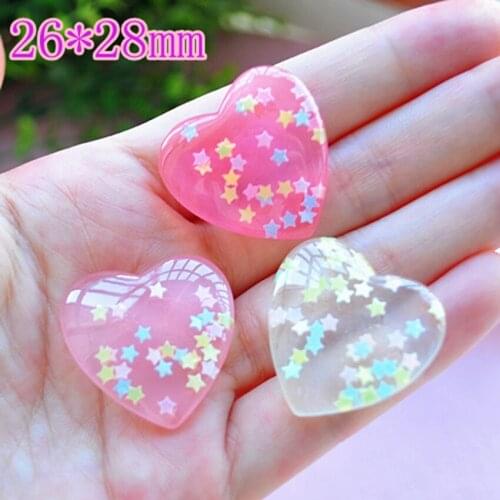 Hot Sale For Diy Decoration 21pcs Lovely Flat Back Resin Cabochons Heart With Pastel Confetti