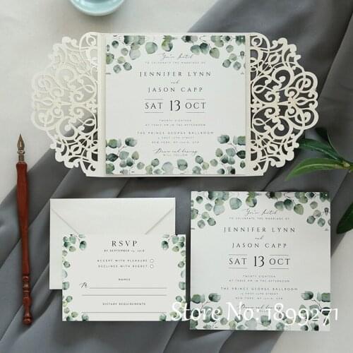 Customized 'Flower' lace personal wedding party supplies embossing invitation cards