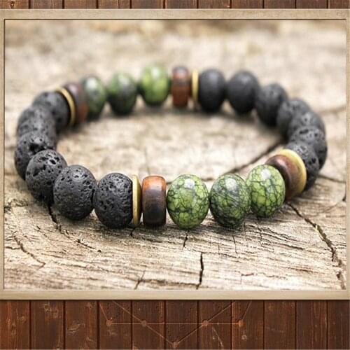 8mm Lava Stone Beads Handmade Bracelet 7.5inch Meditation Buddhism Natural Wrist Spirituality Chakra Mala