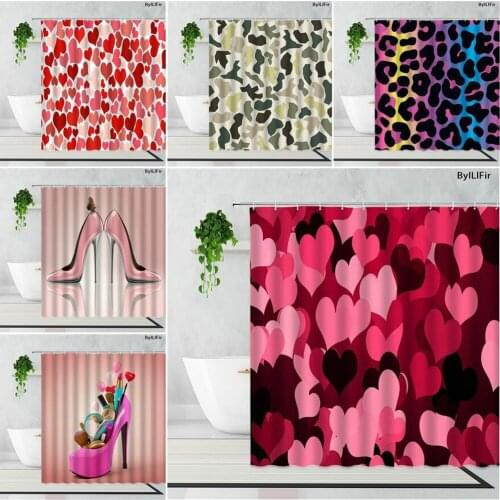Love Leopard Print Camouflage Polyester Waterproof Shower Curtains Fashion High Heel Red Lips Beauty Salon Decor Hanging Curtain