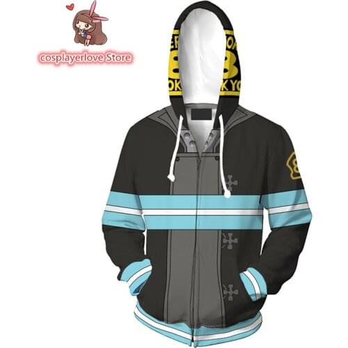 Fire Force Enen No Shouboutai 3D printed zipper cardigan hoodies sports cospaly Cosplay Costume for Halloween Christmas Costume