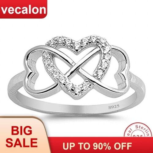 Vecalon Heart to Heart Real Soild 925 Sterling Silver ring 5A Zircon Cz Engagement wedding Band rings for women Bridal Gift