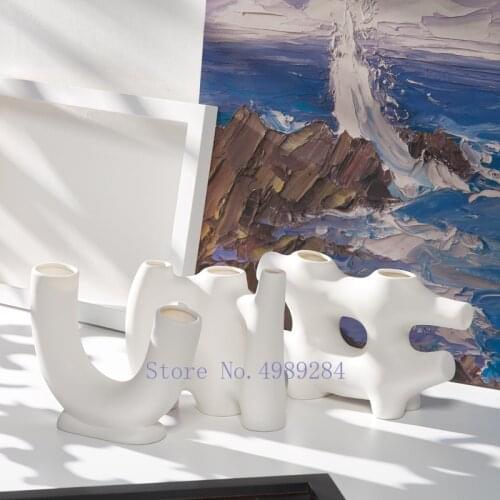 Creativity Ceramic Vase White Abstract Flower Arrangement Hydroponic Accessories Modern Home Decoration Flower Vases Wedding