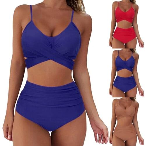 Купальники женские 2021 Sexy Women Bikinis Set Soild Print Bikini Set Push Up Bathing Swimwear High waist Swimsuit for ladies