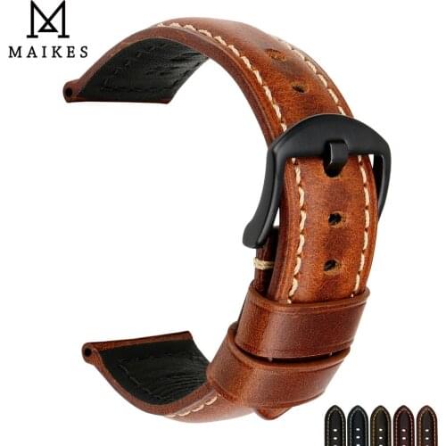 MAIKES Handmade Vintage Leather Watch Band 20mm 22mm 24mm 26mm Watch Accessories Watch Strap Bracelet Wristband For Hamilton
