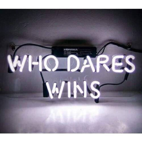 Neon Sign for Who Dares wins Neon Tube Sign Wall Light handcraft Glass real Publicidad Lamps Beer Bar Displays neon light sign