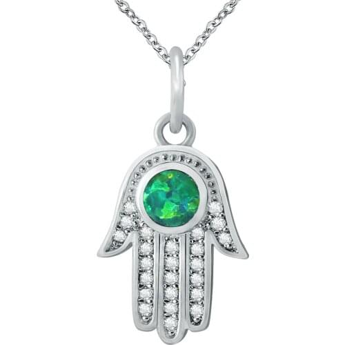 Opal Hamsa Necklace For Women Fire Opal Hand Fatima Palm Pendant Necklace Silver Color Jewelry Zirconia Choker Hand of Fatima
