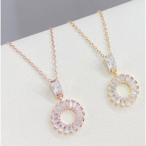BOTU 2021 Round Shape Simple Elegant Circle Micro Inlaid Zircon Necklace New Personalized Fashion Jewelry for Women