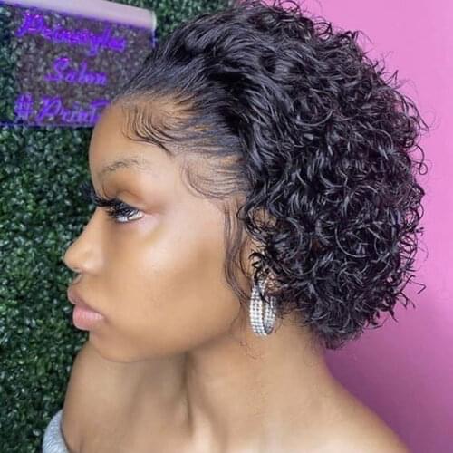 Pixie Cut Human Hair Wig Curly Short Bob Wig Lace Front Deep Wave Human Hair Wigs Pre Plucked With Baby Hair For Black Women