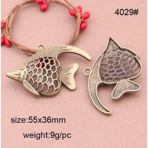 10 pieces/Lot) DIY Retro Alloy Pendant Bronzed Hollowing Fish Charms For Keychain Necklace Fitting Bags Accessories