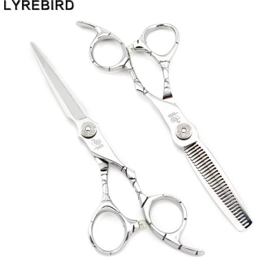 Professional hair scissors 6 INCH barber scissors Curved line Handle Engraved Flower Screw Lyrebird HIGH CLASS 5SETS/LOT NEW