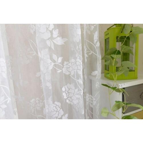 White Flower Print Sheer Curtain Window Panel Voile Drape Door Room Voile Divider for Home Decoration 100*200cm