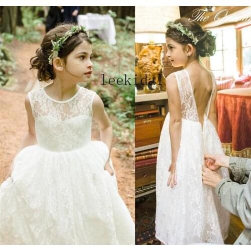 Romantic New Arrival Boho country Flower Girl Dresses For Weddings Cheap Lace Tiered Formal Pageant Wedding Formal Dress Custom