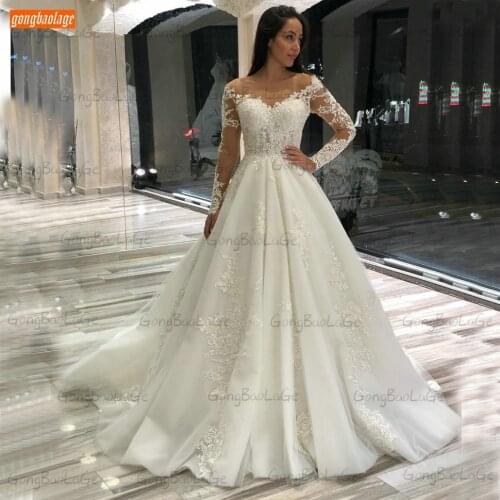 Sexy Long Sleeves Wedding Dress 2020 Ivory Lace Up Appliqued Tulle Luxury Bride Dresses White Robe Custom Made Vestidos De Novia