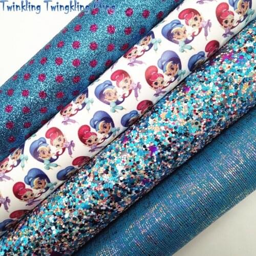 Blue Glitter Leather, Dots Printed Glitter Fabric, Iridescent Faux Fabric For Bow A4 21x29CM Twinkling Ming KM033
