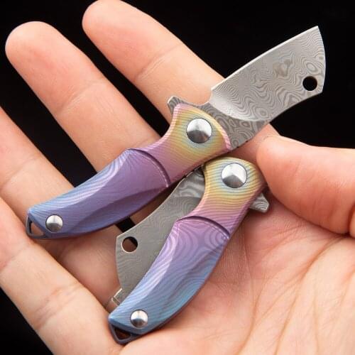 Titanium alloy Damascus folding knife EDC multi-function tool knife outdoor camping tactical self-defense knife