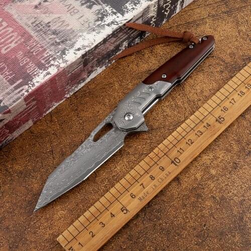 Pocket VG10 Damascus Steel Wooden Handle Fruit Folding Knife Tactical Outdoor Tactical Hunting Camping Survival EDC Tool