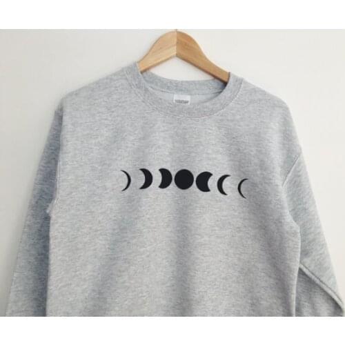 Unisex women mens sweatshirt high quality jumper Moon Phase Printed Grey Crewneck Sweatshirt Cozy Jumper greys tops