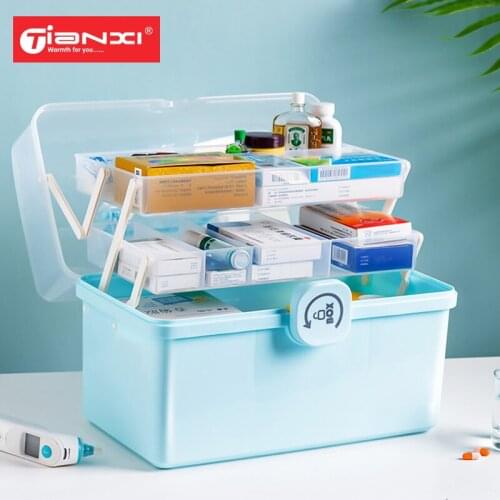 TIANXI Three-Tier Folding Medical Chest Large Storage Box for Medicine Organizer Home Medicine Chest Portable Medicine Cabinet