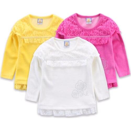 Spring and Autumn Velour Long Sleeve Shirts Girls Lace Fashion 3 pcs/lot Blouse Little Q Baby Clothes kids Clothing
