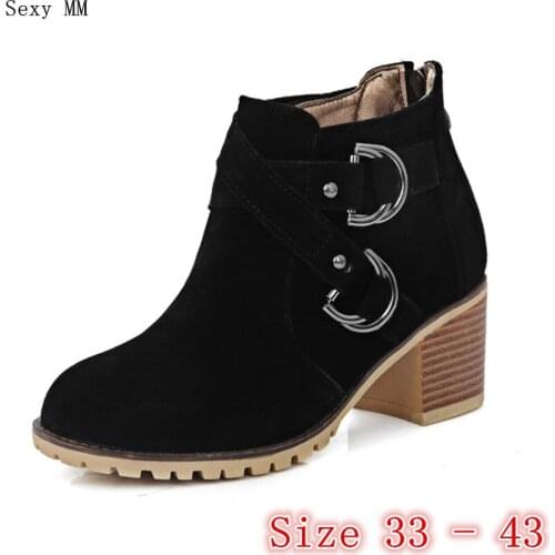 Spring Autumn Winter Women Square Heel Ankle Boots Shoes Woman High Heel Short Boots botas Small Plus Size 33 - 40 41 42 43