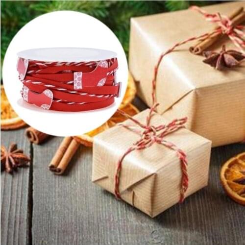 2 roll/4 roll Christmas Polyester Ribbon Cartoon Heart Xmas Tree Candy Cane Stocking Pattern String for DIY Crafts Gift Packagin