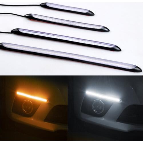2Pcs Led Car Daytime Running Lights Drl Waterproof Headlight Turn Singal Yellow Light Streamer Auto Decorative Lamp Strip 12V