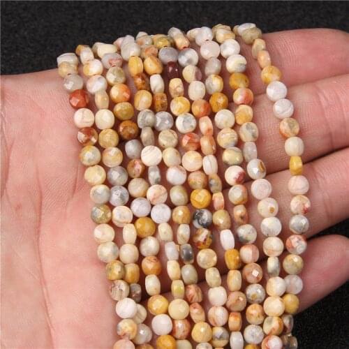 4mm 6mm Natural Stone Faceted Coin Shape Yellow Crazy Aagtes Gem Stone Loose Beads for Jewelry Making DIY Necklace Earrings