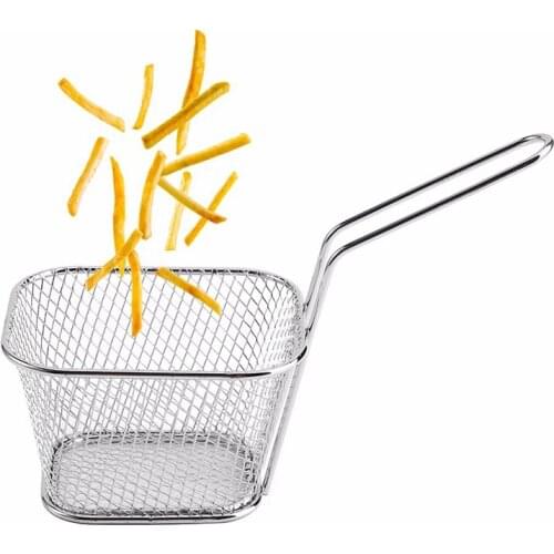 8Pcs Mini Fry Baskets Stainless Steel Fryer Basket Strainer Serving Food Presentation Cooking French Fries Basket Kitchen Tool