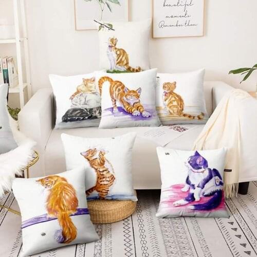 Watercolor Big Orange Cat Painting Art Print Pillowcase Home Pillow Decoration Cushion Decorative Pillow Sofa Throw Pillow 17*17