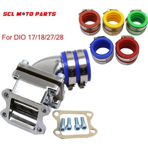 ALconstar-High Performance Carb Inlet Manifold Intake Pipe + 35mm Carburetor Interface For DIO 17/18/27/28 50cc 90cc 2T Scooter