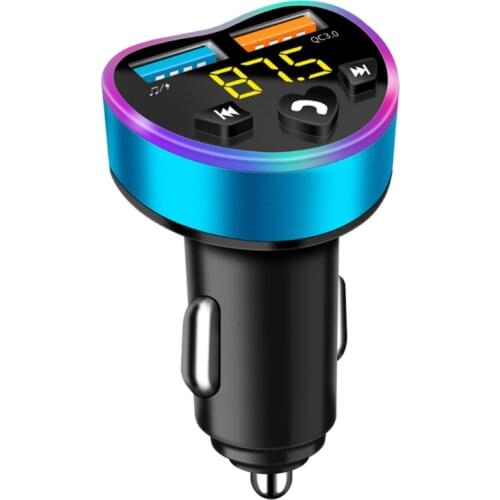 Car Kit MP3 Player Bluetooth-compatible 5.0 FM Modulator Hands Free Dual Audio USB Charger QC3.0 Support Quick Charging