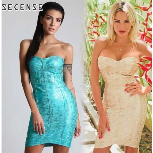 Bandage Strapless Mini Dress Women Corset Halter Turquoise Luxury Tube Top Dress Sleeveless Short Sexy Party Skirt Fashion