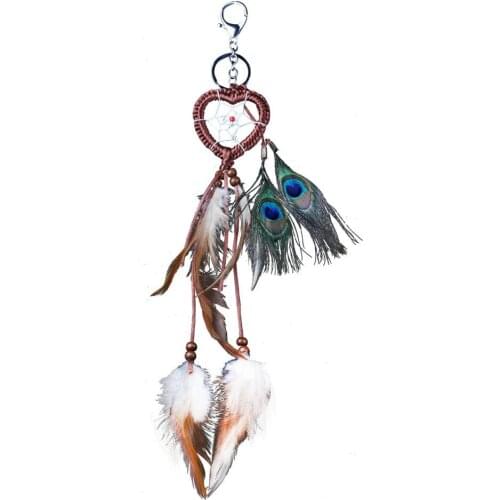 Heart Shaped Satin Thread Peacock Fur Keychain Dreamcatcher Bag Decoration Car Pendant Fashion Lover Girlfriend Gifts