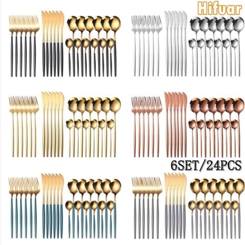 Black Gold Dinnerware Set Golden Stainless Steel Metal Cutlery Set Kitchen Mirror Gold Tableware Set Knife Fork Spoon Dinner Set