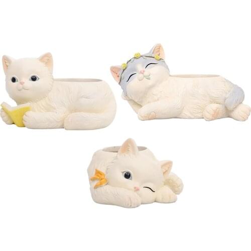 Cute Cat Resin Flower Pot Cute Garden Pots Succulent Planter Plant Container Home Living Room Decor