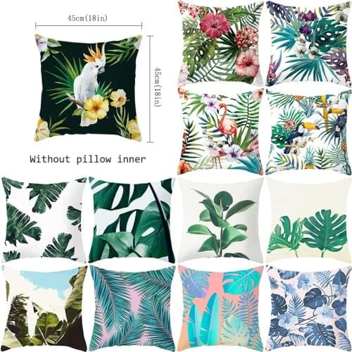 Decorative Cushions for Sofa Green Leaf Pillowcase Print for Sofa Polyester Square Home Decoration Pillow Coussin Decoration
