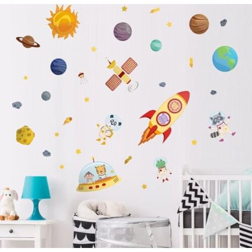 DIY Cartoon Rocket Kids Room Decoration Poster Wall Sticker Creative Space Painting for Baby Bedroom Wall Art Mural