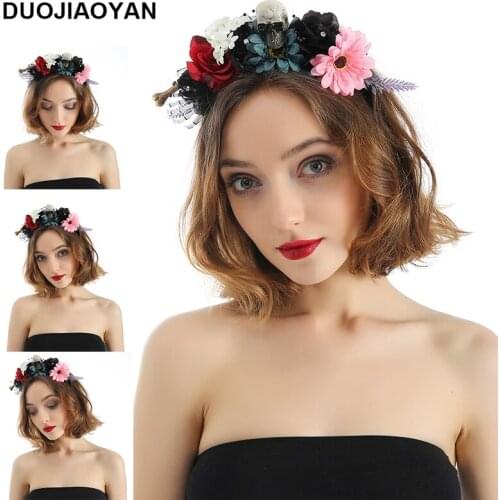 DUOJIAOYAN European and American new handmade flower headband skull beads Halloween masquerade headband hair accessories