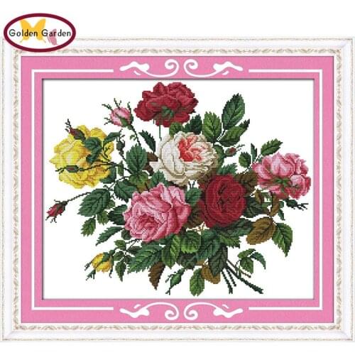 GG Beautiful Rose Cross Stitch Pattern Embroidery Needlework 11CT14CT Ecology Cotton DIY Kits Cross Stitch Kits for Home Decor