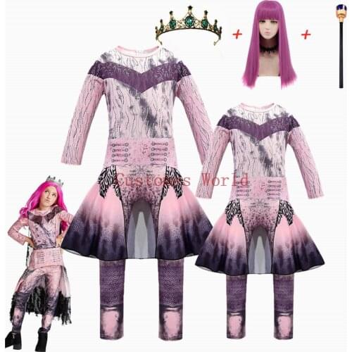Descendants 3 Cosplay Costume Girls/women queen of mean Mal Bertha Maleficent Cosplay Audrey Costume Girls Halloween 3D Jumpsuit