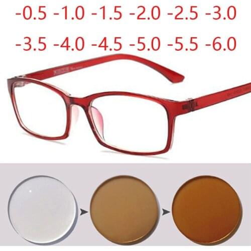 Classic Plastic Frame Square Women Myopia Glasses Men Photochromic Optical Spectacle -0.5 -1.0 -1.5 To -6.0